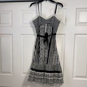 Anna Sui Black and White Lace Midi Dress